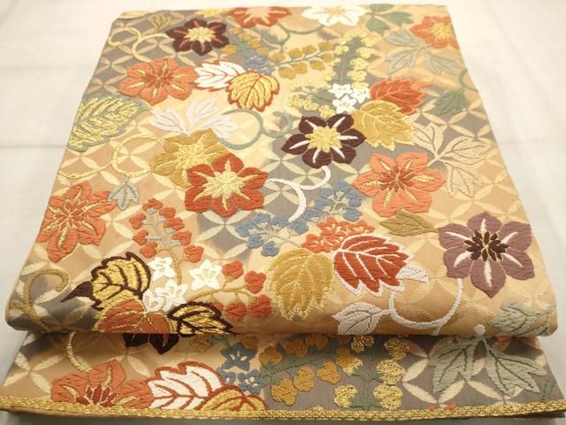 平和屋着物◎六通柄袋帯 唐織 花唐草文 金糸 正絹 逸品