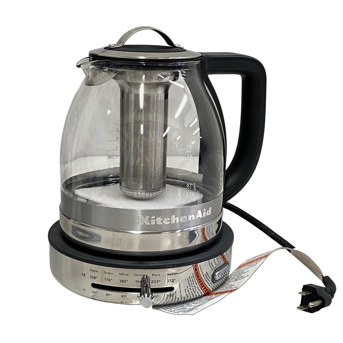 KitchenAid KEK1322SS 電気ガラス ティーケトル 1.5L ステンレススチール スタイリッシュ キッチン 家電 T10487993