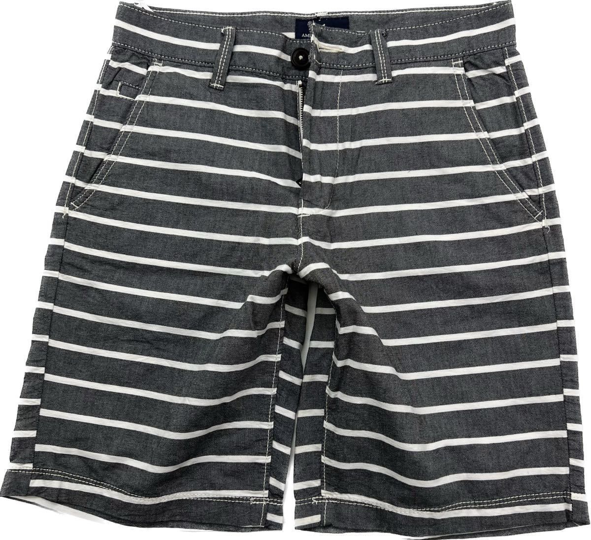 American Eagle  爽やか ボーダー ショートパンツ ハーフパンツ ショーツ グレー ボーダー W28 アメカジ アメリカンイーグルJa6267