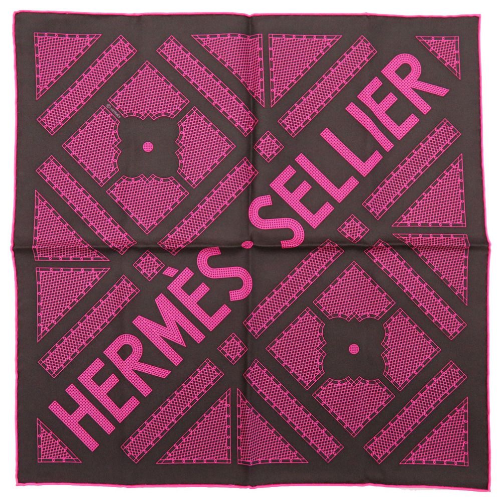 新品同様 エルメス カレ45 プチカレ HERMES SELLIER シルク ブラック ピンク スカーフ 0062 HERMES