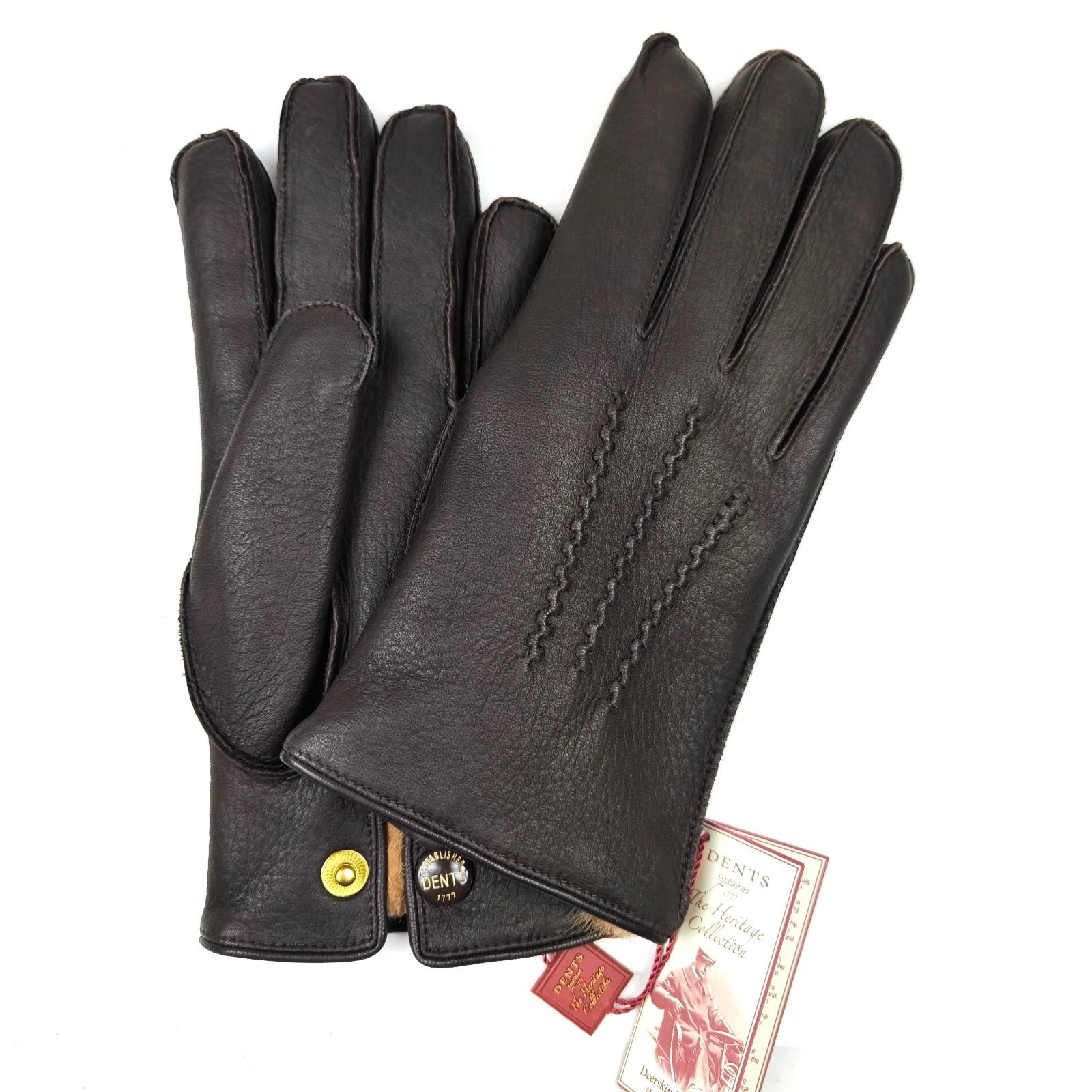 定価6.16万円 デンツ DENTS ディアスキン×ラビットファーライニンググローブ 手袋 ダークブラウン サイズ7.5 Mサイズ相当