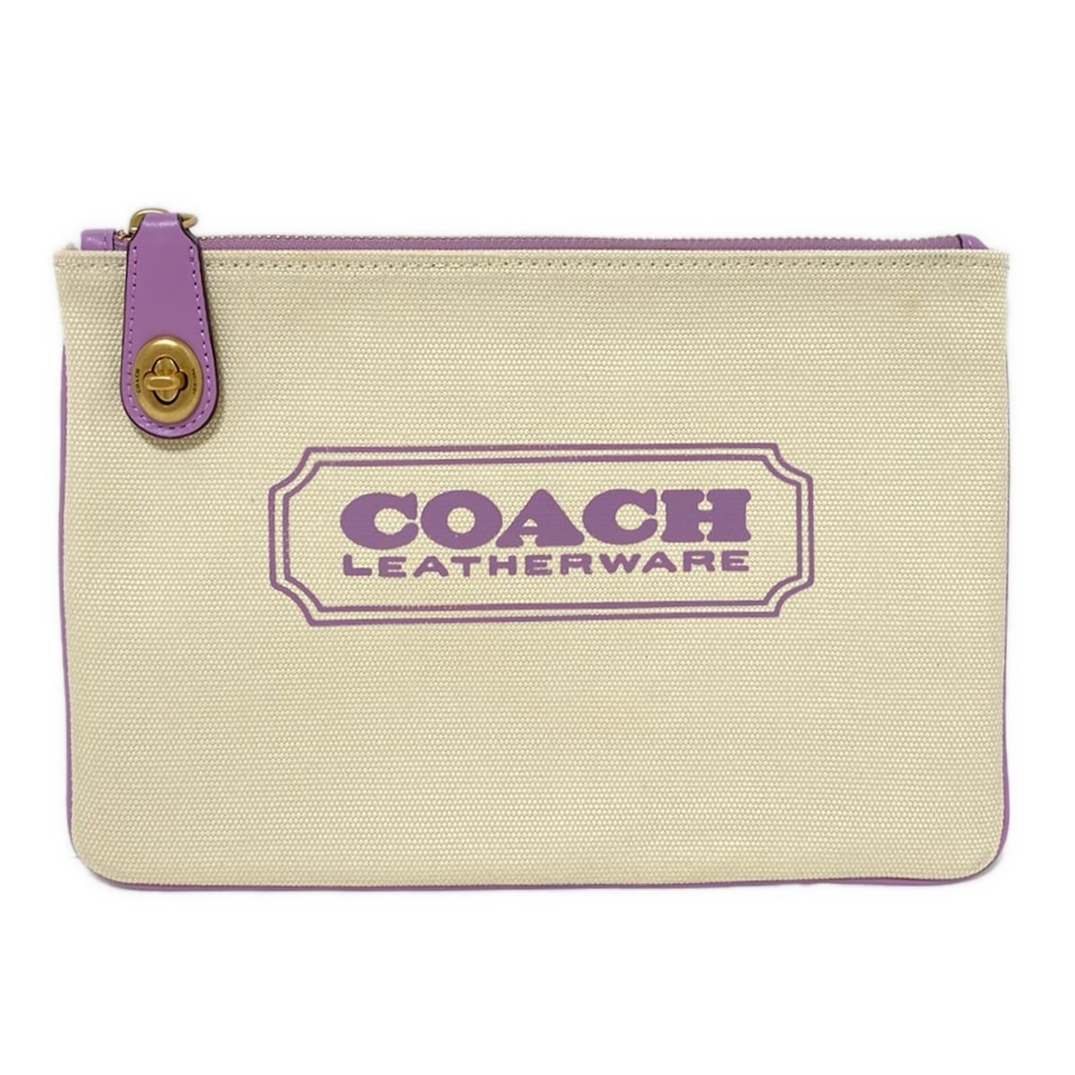 COACH コーチ ポーチ - CD699G アイボリー×パープル レザー