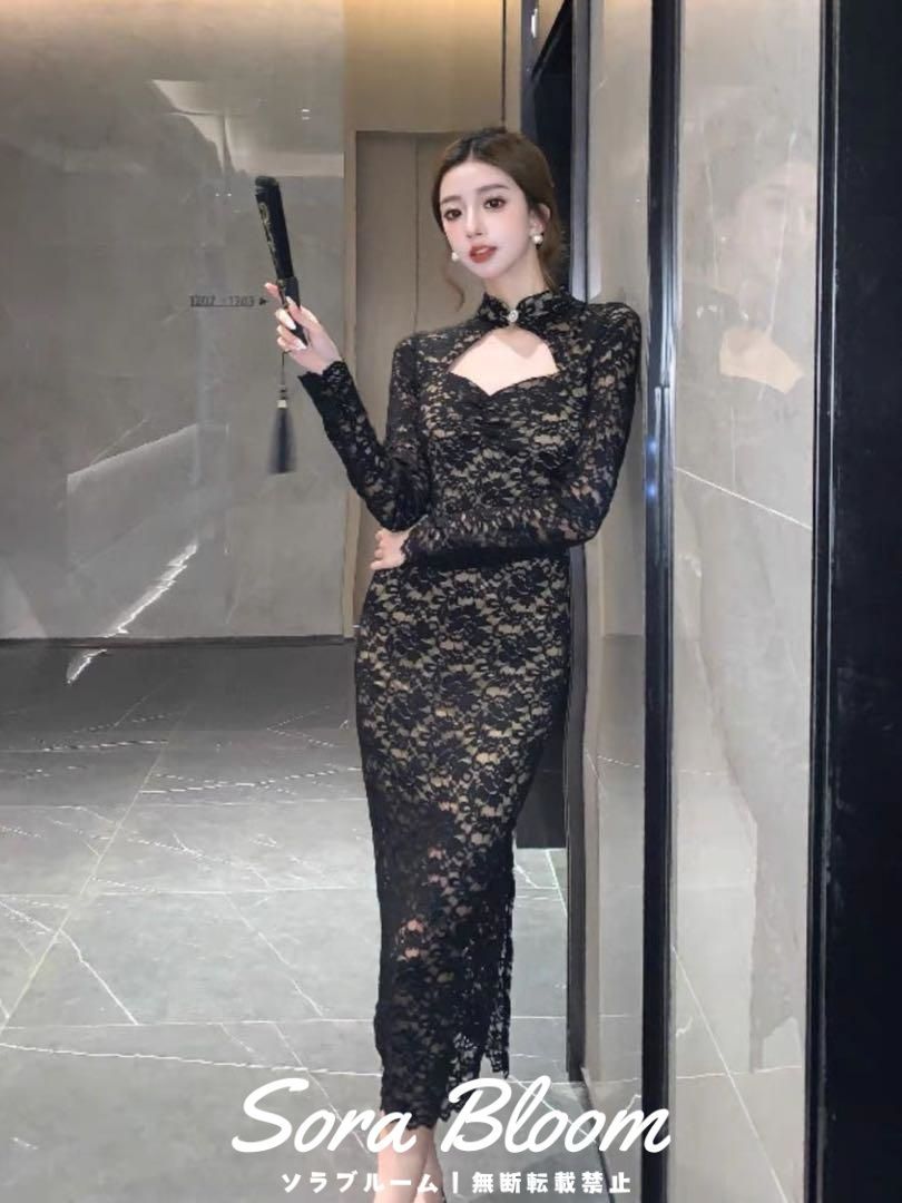 日本最大級 美しい総レースのロングワンピース セクシー パーティー 結婚式 スーツ・フォーマル・ドレス