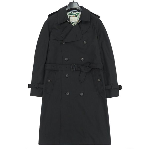 美品 GUCCI グッチ 572881 Floral Pattern Lining Trench Coat 裏 フローラル プリント ベルト ダブル ロング トレンチ コート 46556