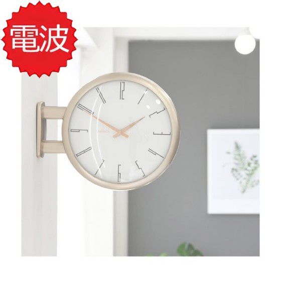 両面電波時計 ダブルフェイス ウォール クロック ブラック A7(GOLD