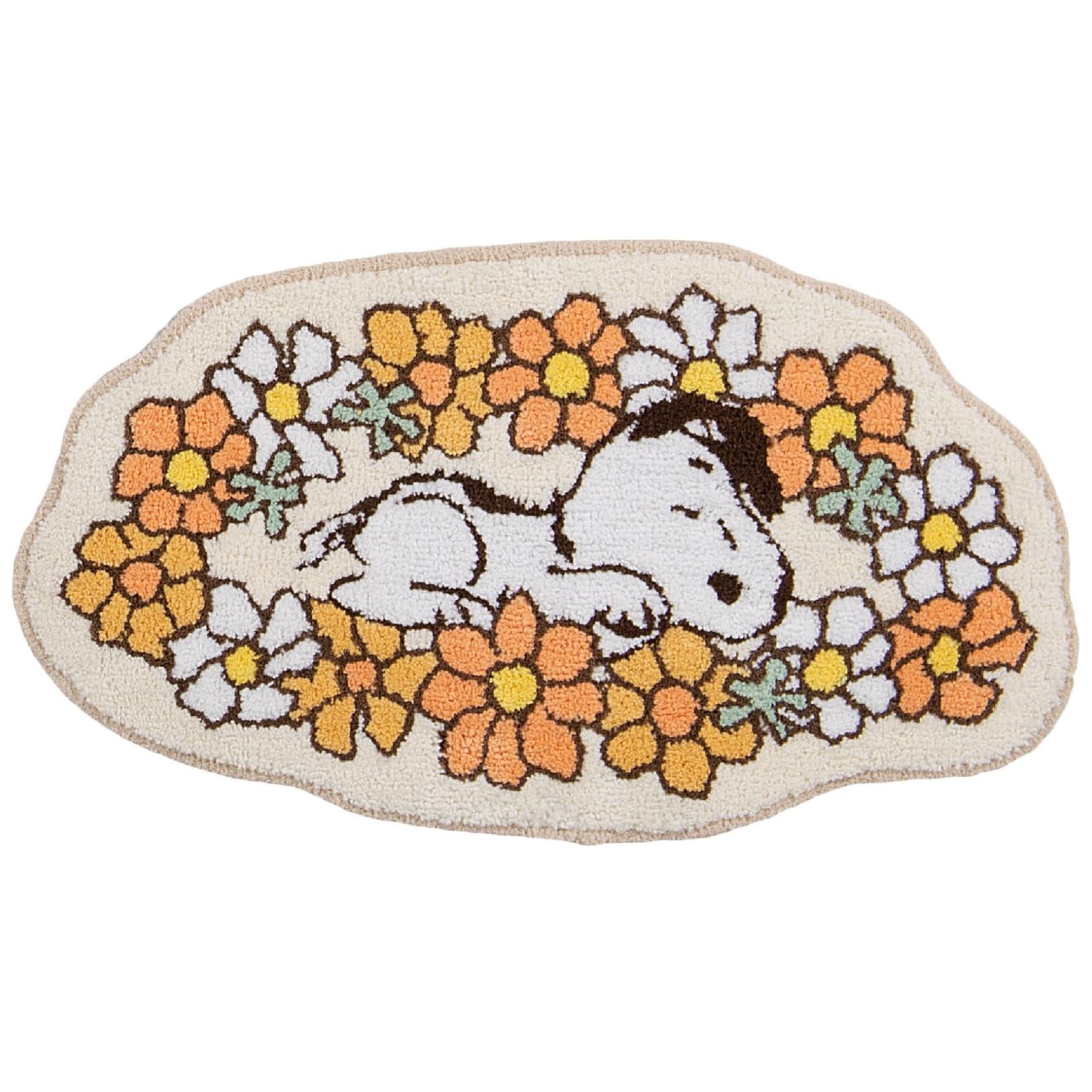 洗える 滑りにくい ラグ 約44×80cm 玄関マット オレンジ ダイカットマット キャラ 花いっぱい アニマル スヌーピー snoopy センコー(Senko) 66954