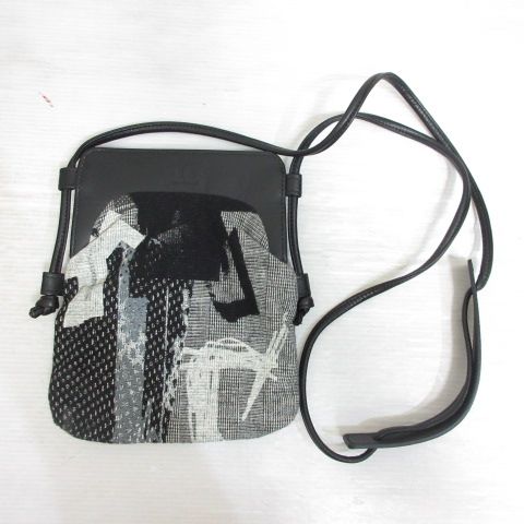ワイズ Y s 25SS COLLAGE PRINT METAL CLASP BAG S ショルダー バッグ ポシェット がま口風 黒 ブラック レザー x キャンバス ヨウジヤマモト