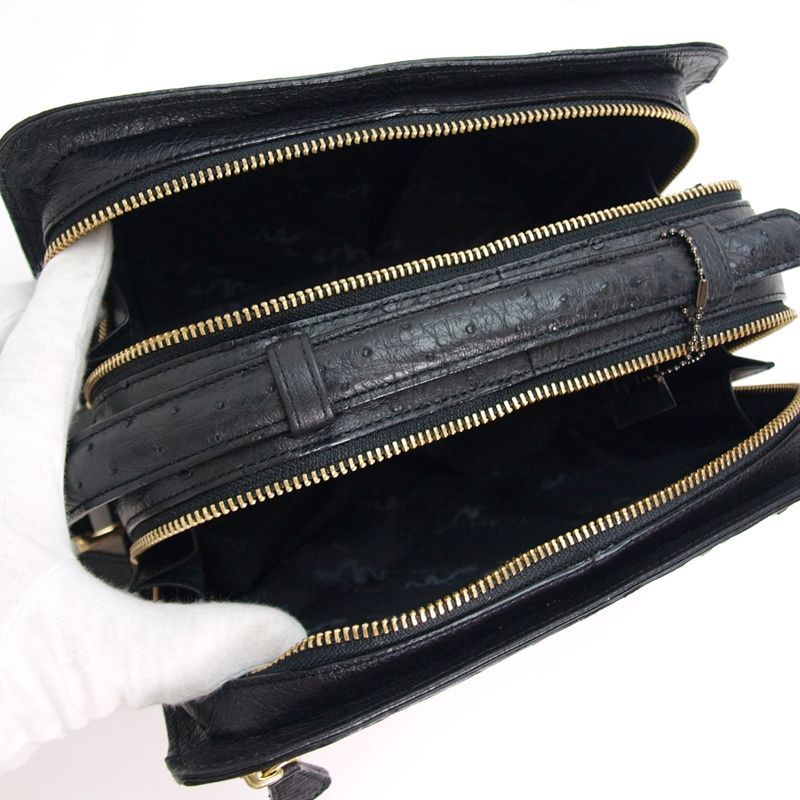 【極美品・オーストリッチ・JRAタグ】セカンドバッグ　二層式　ダブルファスナー JRA セカンドバッグ オーストリッチ ダブル ファスナー レザー