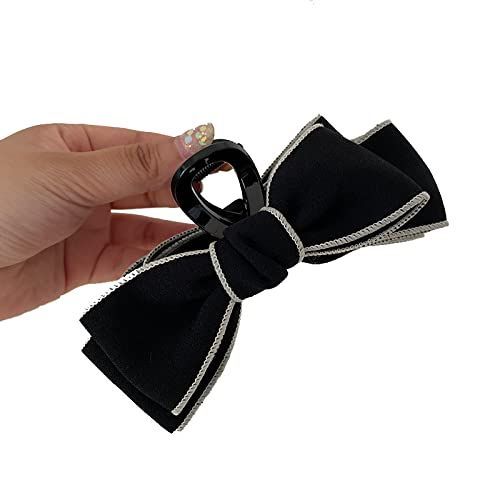 シンプルヘアクリップリボン大大きめバンスクリップ黒シンプルヘア