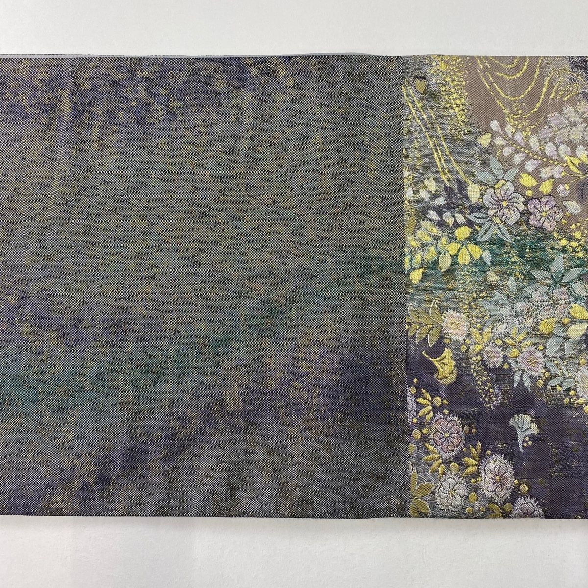 袋帯 美品 秀品 やまと 辻が花柄 みみずく 金糸 箔 灰紫 六通