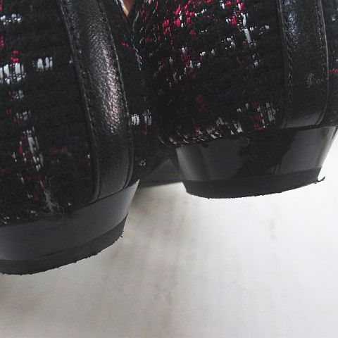 銀座かねまつ GINZA Kanematsu パンプス ブラックビジュースクエア ローヒール 22.5㎝ ブラック 黒系 ツイード 日本製 KIN-KAAI_COM