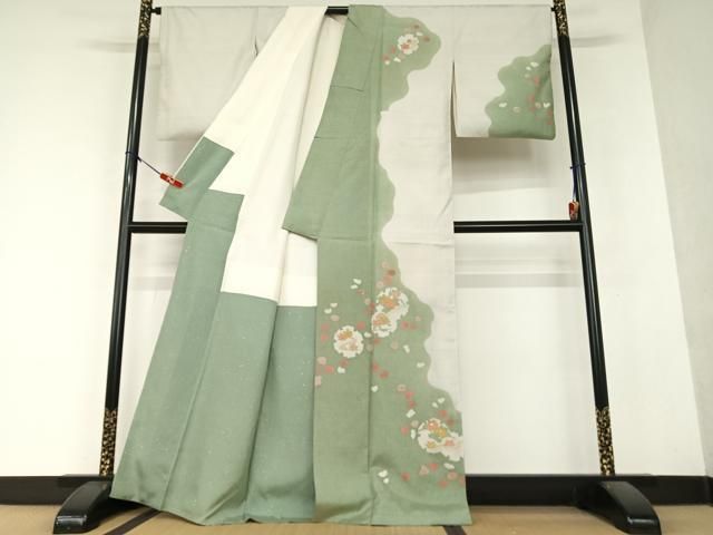 平和屋着物○本場染大島紬 訪問着 手描き 絞り 雪輪花文 中昌釉織物  