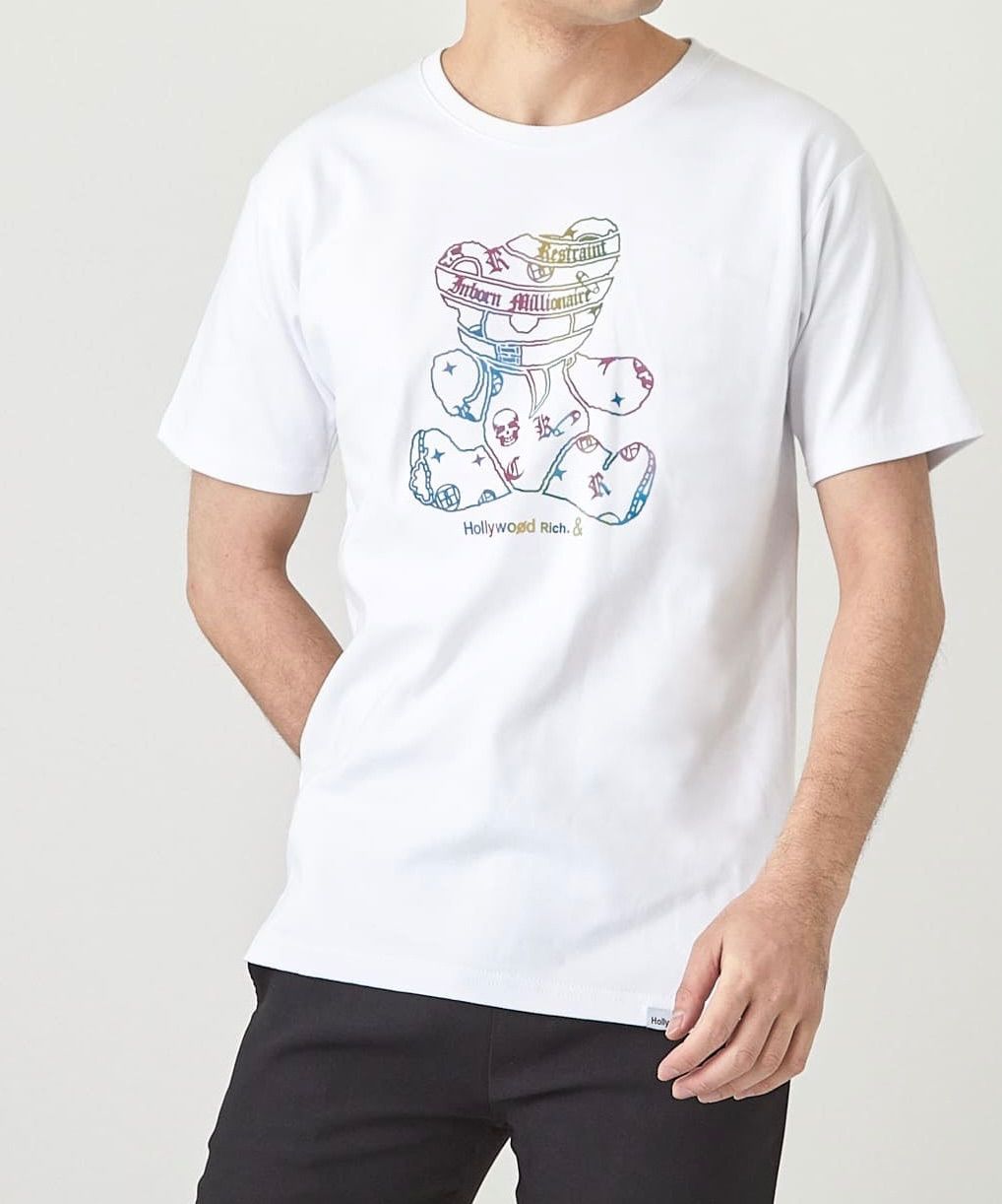 Hollywood rich.&スムースレインボーパンクベア半袖Tシャツ Hollywood rich.&スムースレインボーパンクベア半袖Tシャツ