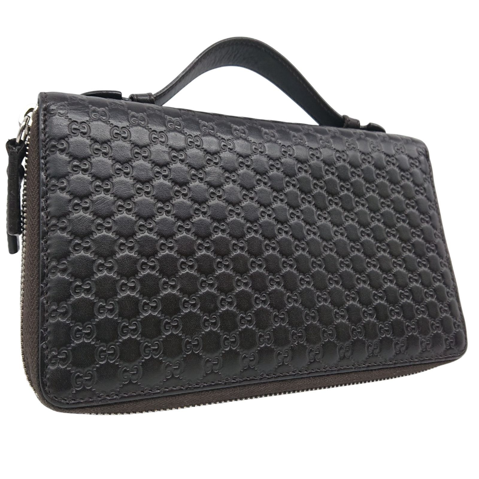 GUCCI グッチ マイクロシマ クラッチバッグ オーガナイザー 長財布 レザー ダークブラウン