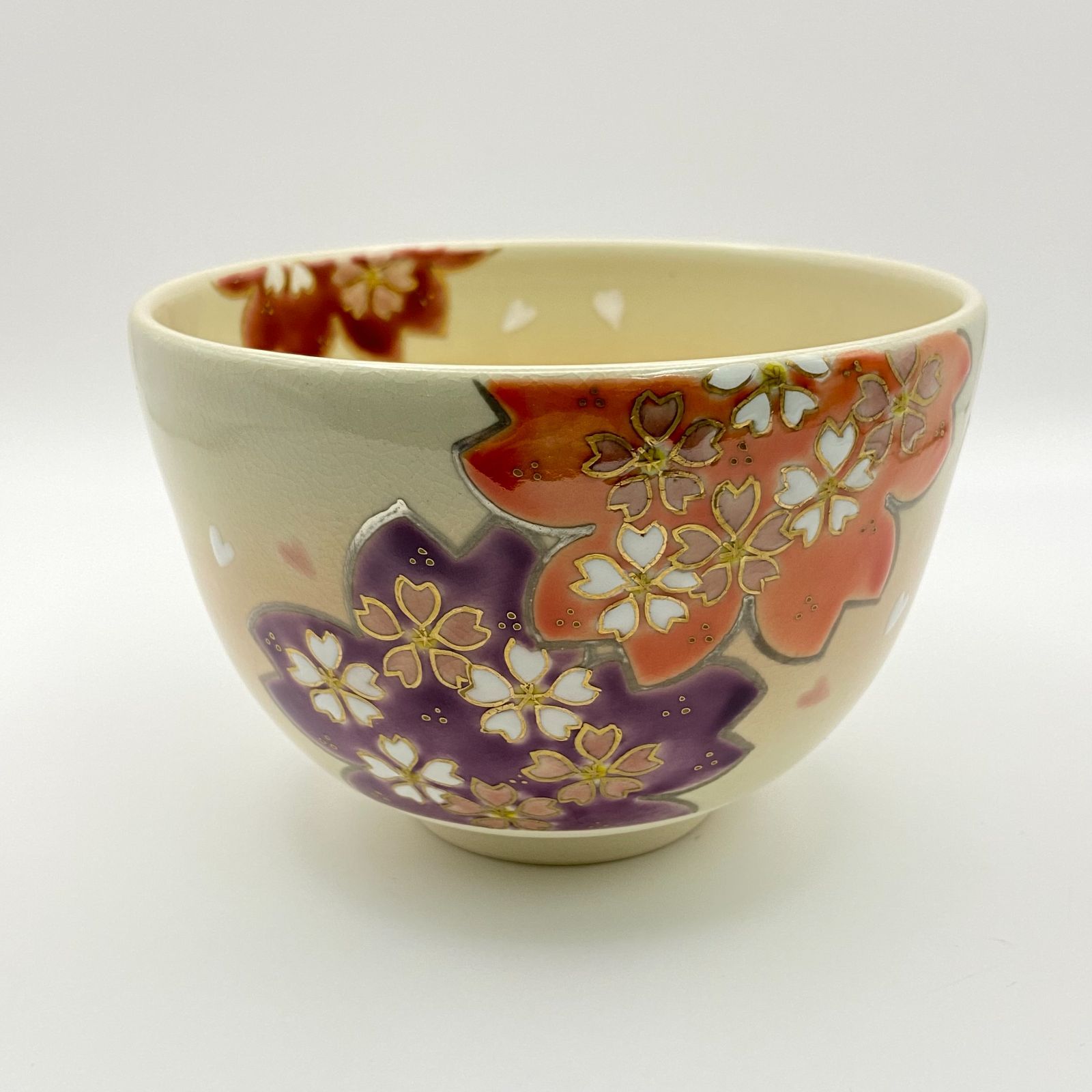 茶碗 色絵 桜散らし 加藤起楽 紙箱入 茶道具 茶盌 茶器