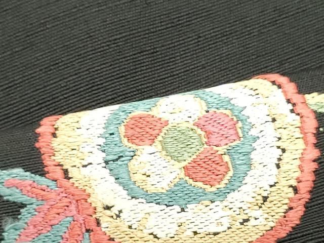 平和屋着物○八寸名古屋帯 唐織 紬地 休み鳥更紗花唐草