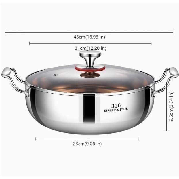 1 pc 耐久性のある 3 16 L ステンレススチール製ホットポット 蓋付き ノンスティック 防錆 お手入れ簡単 多目的キッチン&アウトドアク