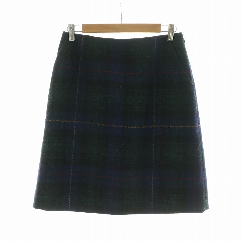 マッキントッシュフィロソフィー MACKINTOSH PHILOSOPHY ハリスツイード Harris Tweed フレアスカート ひざ丈 チェック 38 M 紺 ネイビー 深緑 モスグリーン /NQ