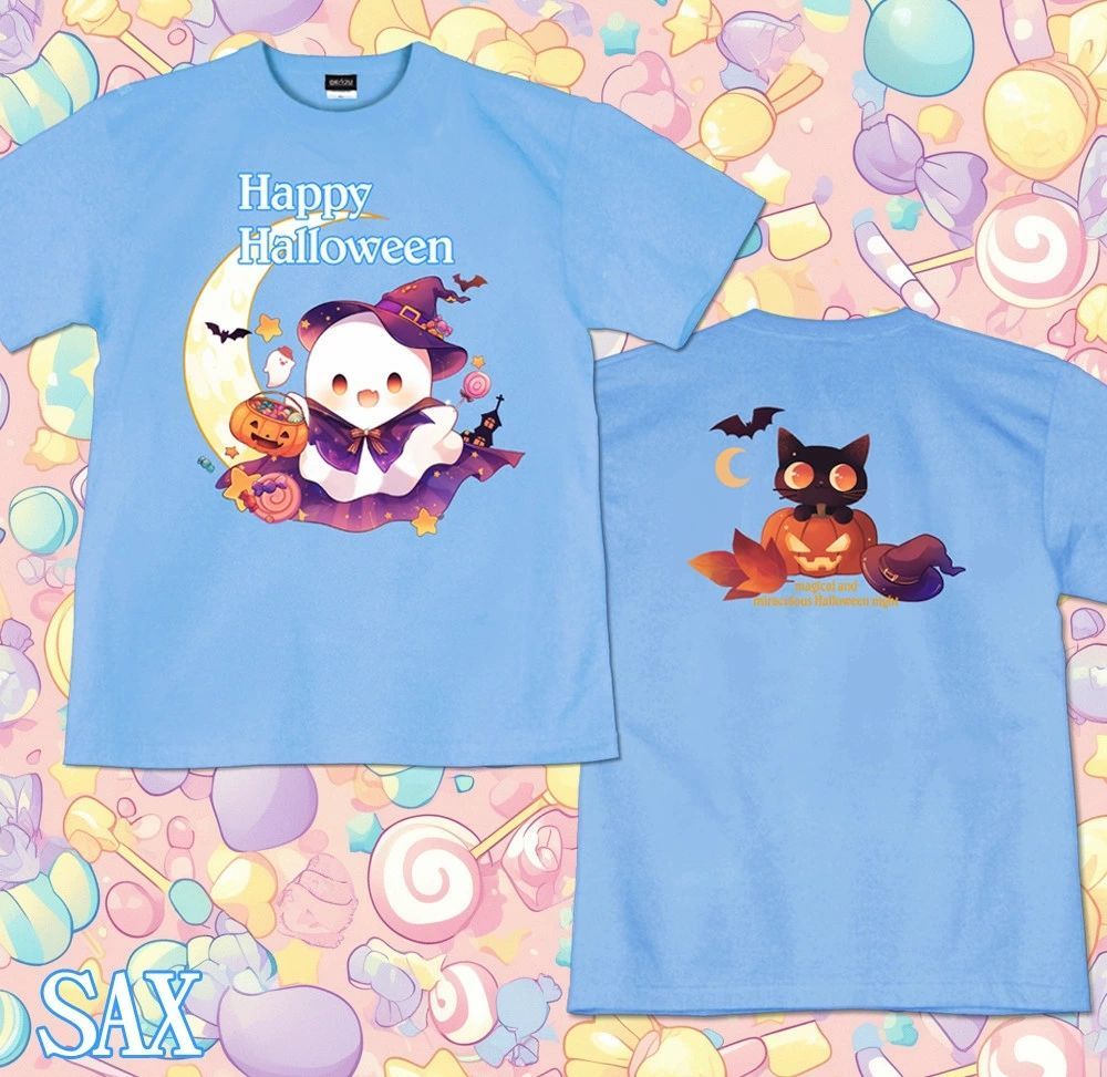 GENJU XXLサイズ ハロウィン ゴースト キッズ おばけ かぼちゃ 魔法使い メンズ Tシャツ 半袖 Majical Halloween 