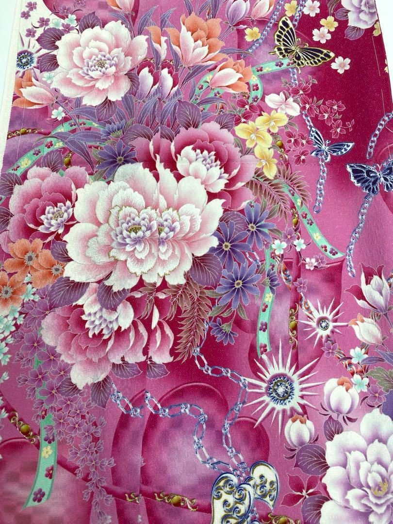 ブランド振袖 仮絵羽 Angel Heart 銀通し 正絹 未仕立て品 八掛付き ブランド振袖 仮絵羽 Angel Heart 銀通し 正絹 未仕立て品 八掛付き