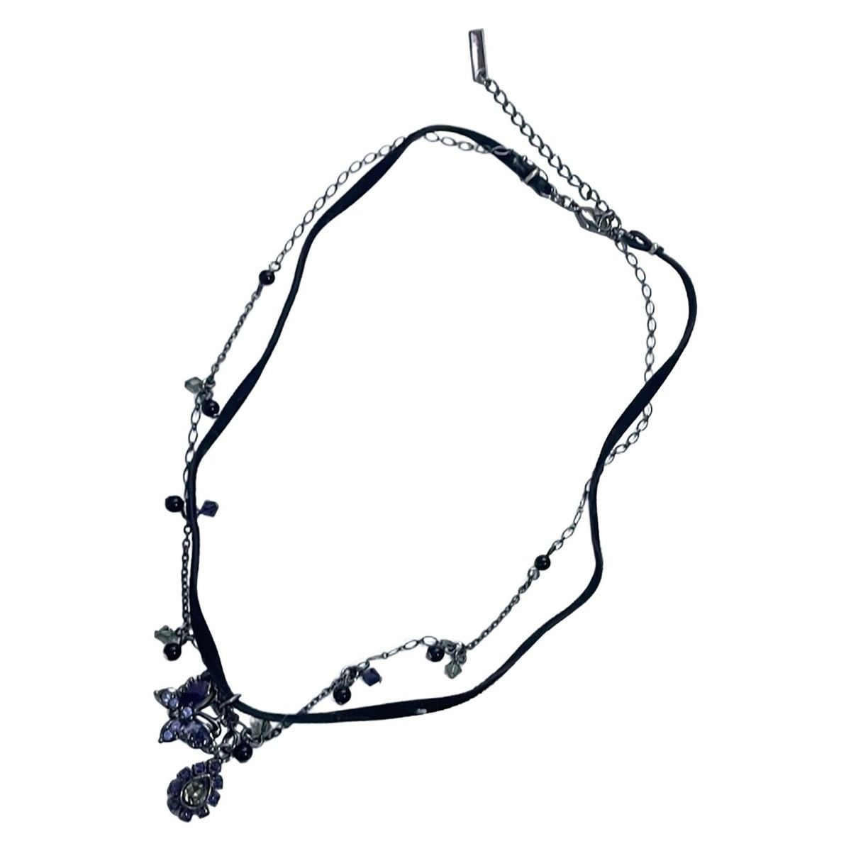 ANNA SUI アナスイ チョーカー - 黒×パープル×グレー バタフライ 蝶 2連