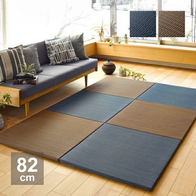 アジアンテイストの軽量置き畳 南風 同色6枚セット 82×82×2.5 ネイビー 代引不可