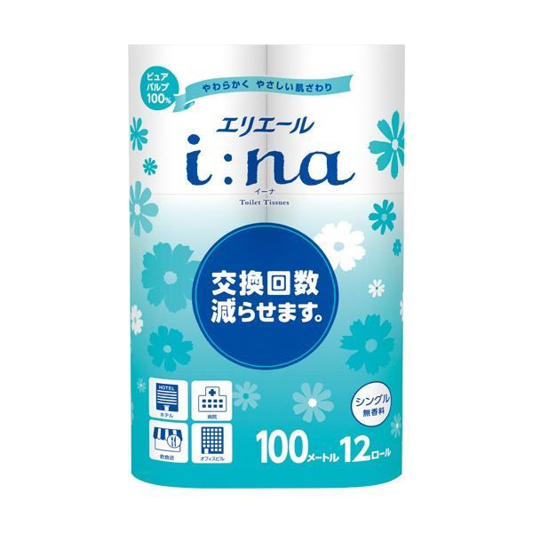 大王製紙 エリエールi na イーナ トイレットティシュー シングル 100m 無香料 1セット 72ロール 12ロール×6パック