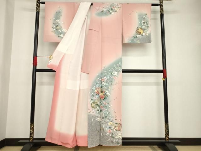 平和屋着物▽英王室献上友禅作家 木下勝功 訪問着 刺繍 花蝶丸文