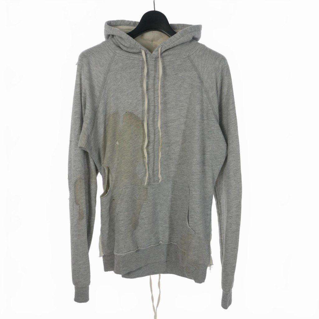 グレッグローレン GREG LAUREN GREY FLEECE HOODIE グレー フリースフーディ パーカー プルオーバー 裏毛 ダメージ加工  汚れ加工 ドッキング 1 グレー - メルカリ