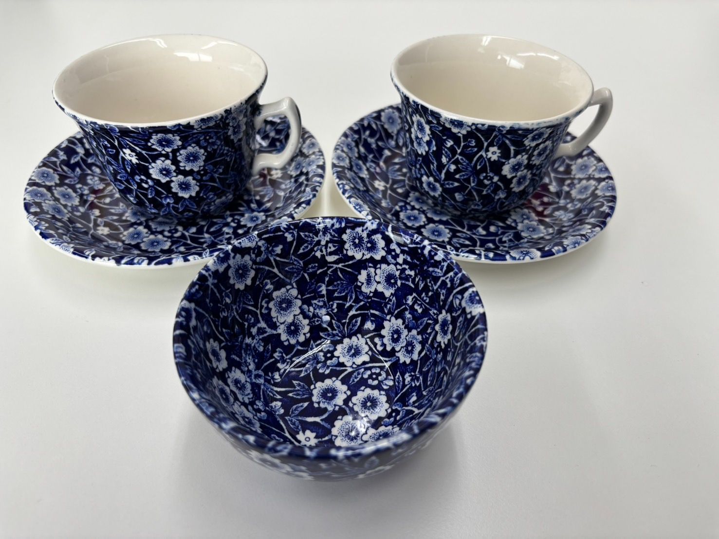 D【美品】バーレイ ブルーキャリコ カップ&ソーサー2客 シュガー
