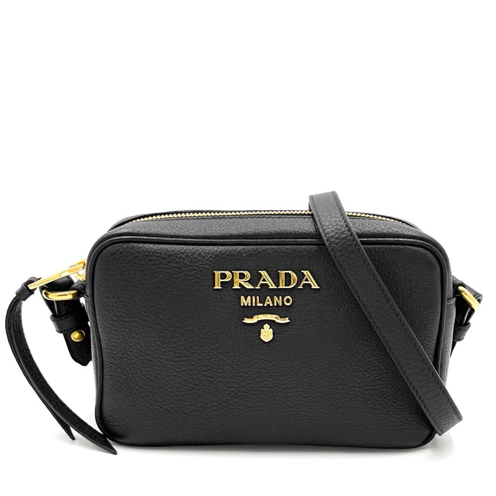 値下げ中】 プラダ ショルダーバッグ レディース 肩掛け 斜め掛け ポシェット 小さめ ロゴ かばん 鞄 PRADA 1BH096 レザー ブラック  黒 ゴールド金具 美品【中古品】 - メルカリ