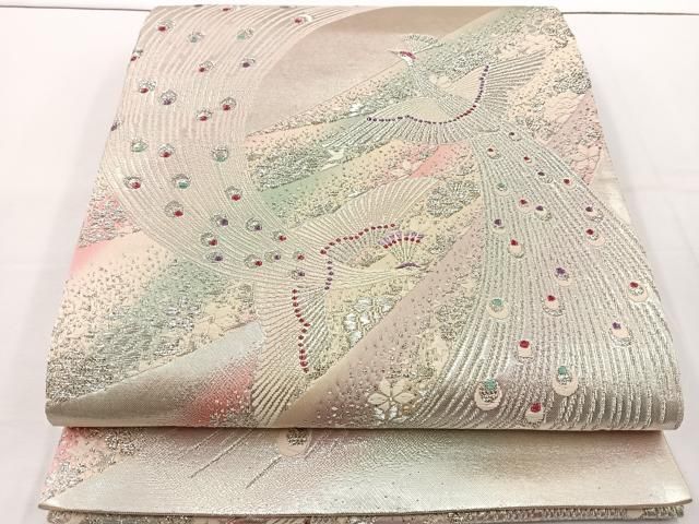 平和屋着物◎六通柄袋帯 唐織 孔雀 銀糸 引箔 正絹 逸品