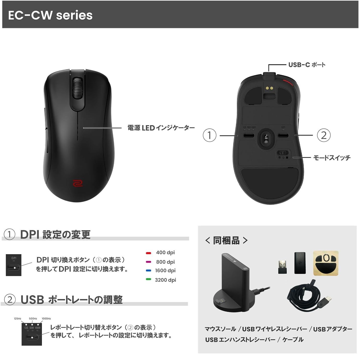 美品】 BenQ ZOWIE EC2-CW ワイヤレスゲーミングマウス（右利き用 