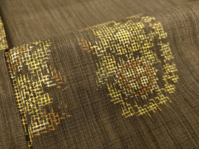 平和屋着物▽上質な紬 単衣 絣花文 正絹 逸品 DAAS0739az