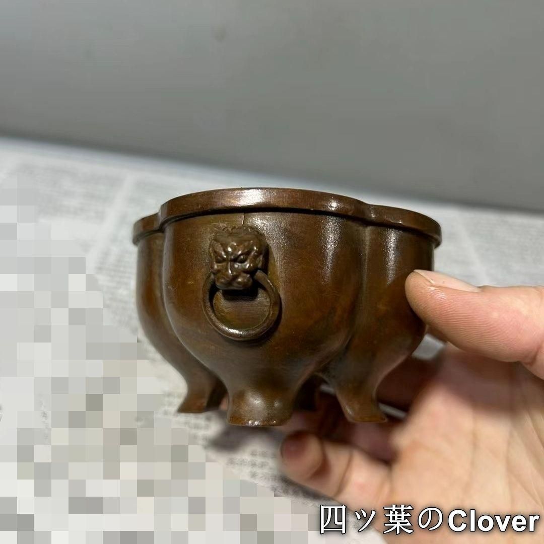 銅器 三足仏字香炉 香獅頭環線香炉 香道具 茶道具 装飾品