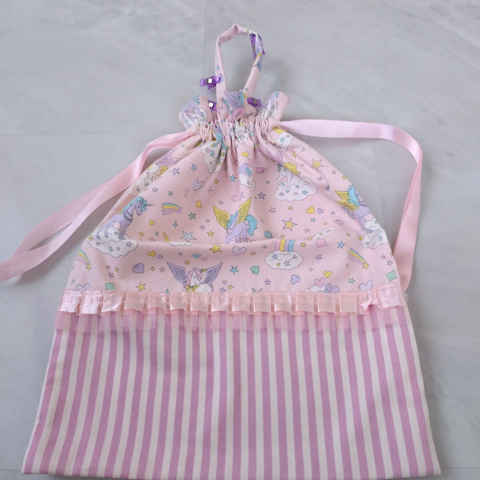 ラスト1セット ラベンダー×ストライプ 入園入学3点セット 女の子 完成
