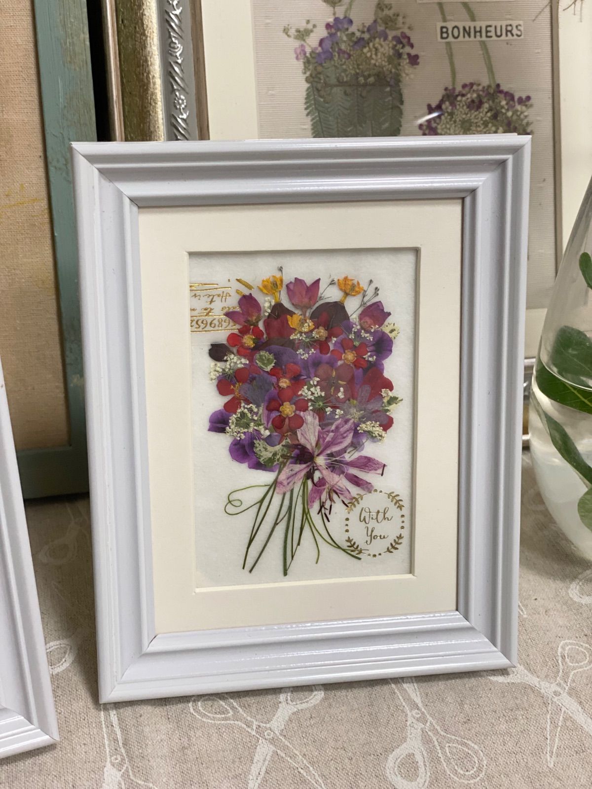 押し花アート〜クレッセントブーケ〜押し花額 絵画 インテリア雑貨 額装 花の絵 押し花アート〜クレッセントブーケ〜押し花額 絵画 インテリア