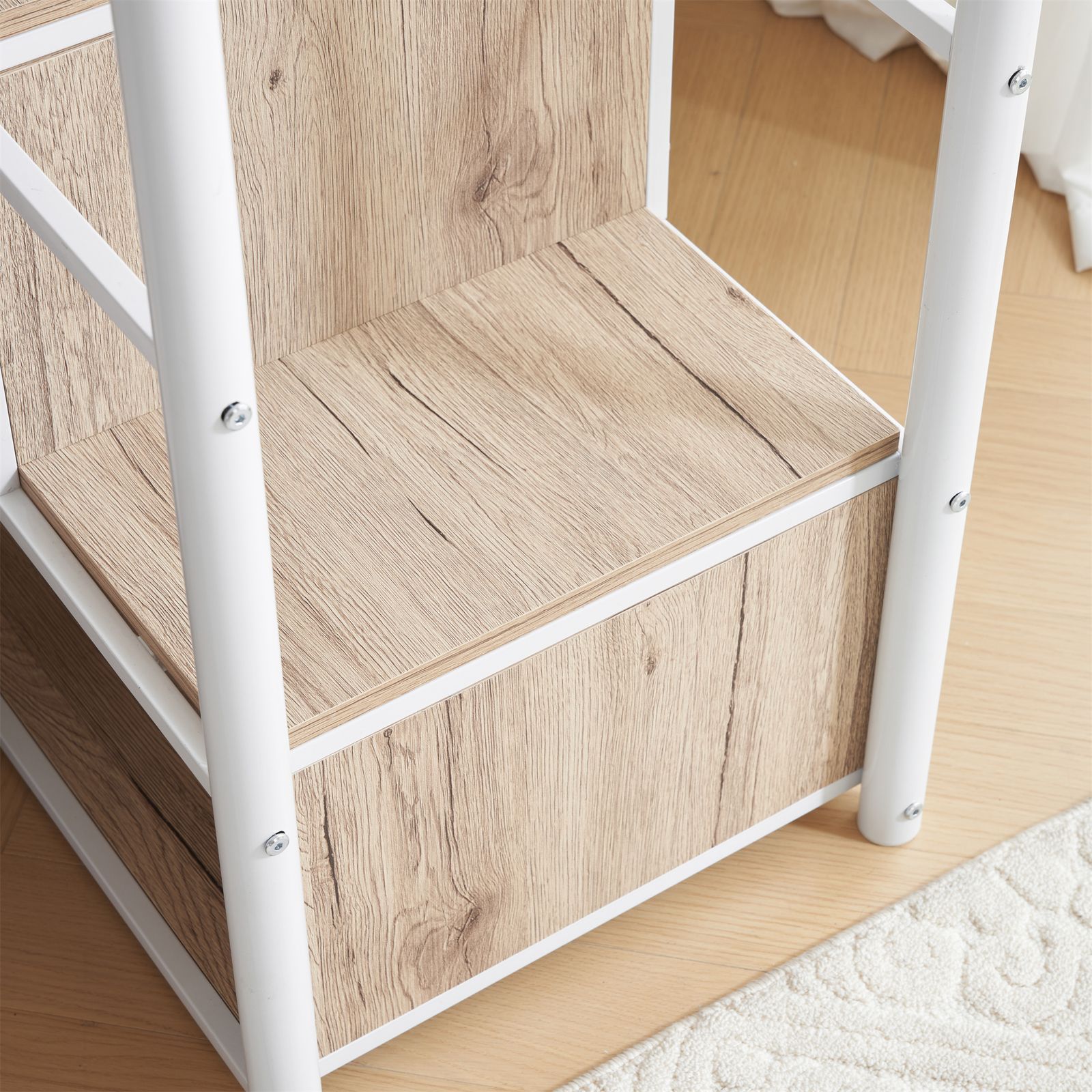 新作 ホワイト　ロフトベッド 片側手すり付き 収納付き パイプベッド 数量限定セール」ホワイトロフトベッド 片側手すり・収納付き シングル