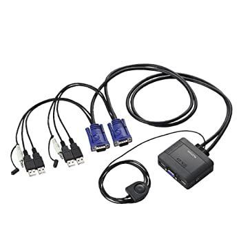 エレコム KVMスイッチ USB VGA スピーカー 手元スイッチ 2台 オーディオ切替 KVM-KUS