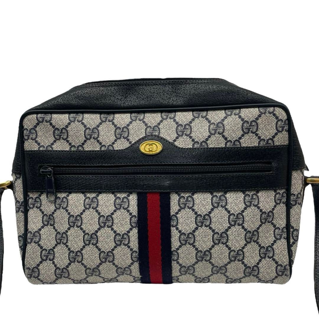 GUCCI グッチ 斜め掛け クロスボディ GGスプリーム シェリーライン ゴールド金具 ショルダーバッグ レザー 紺 ネイビー【中古】ユニセックス  - メルカリ