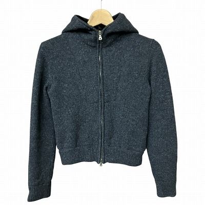プラダスポーツ PRADA SPORT ファー付き ニット パーカー 灰 グレー チャコールグレー ■GY41 レディース プラダスポーツ PRADA SPORT ファー付き ニット パーカー 灰