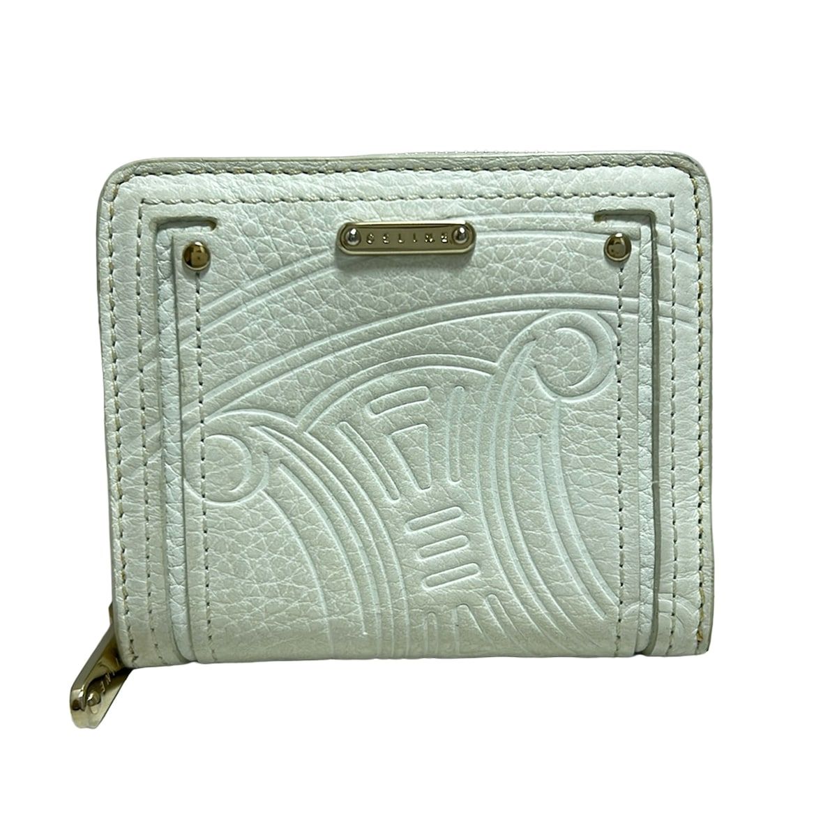 CELINE セリーヌ 2つ折り財布 - 白 ラウンドファスナー|型押し加工 レザー