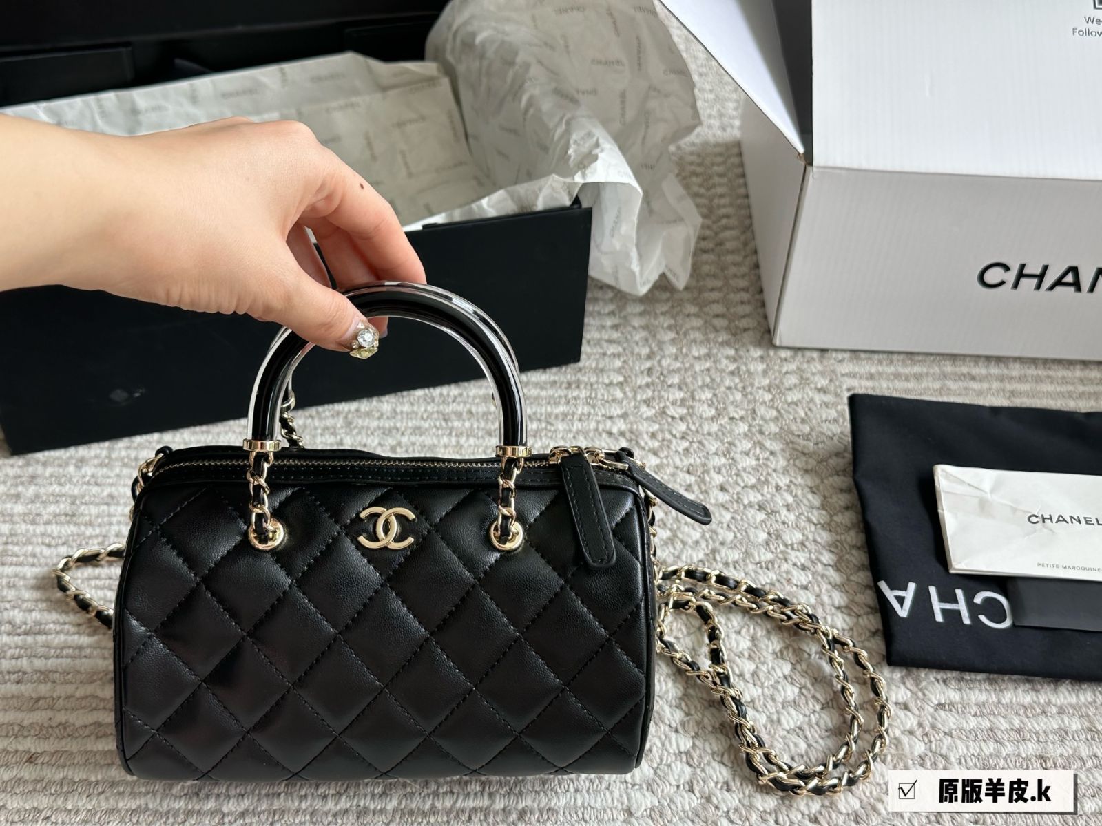 上品エレガント【CHANEL】チェーン ボーリング ハンドバッグ 今日特価】Chanel 25P ボウリングバッグ エレガントブラック