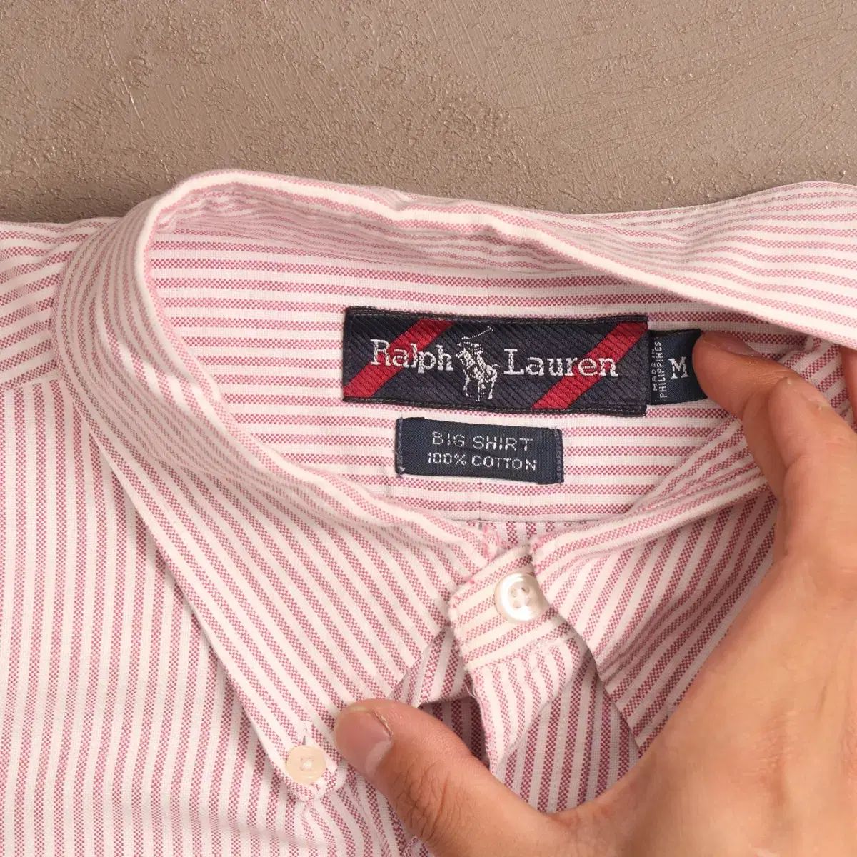 90s Polo Ralph Lauren Cotton Stripe BD L/S Shirt 白紺 XL