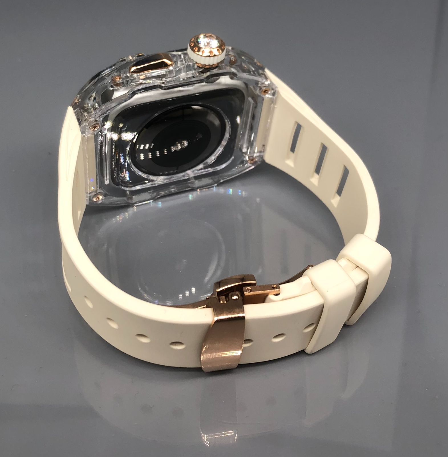  GimelZayin zc ローズゴールド クリア ホワイト アップルウォッチ ラバーベルト カバー ケース 44 mm 45 4 5 6 7 8 se スポーツ メンズ レディース Apple Watch バンド バンド ベルト Apple Watchアクセサリー