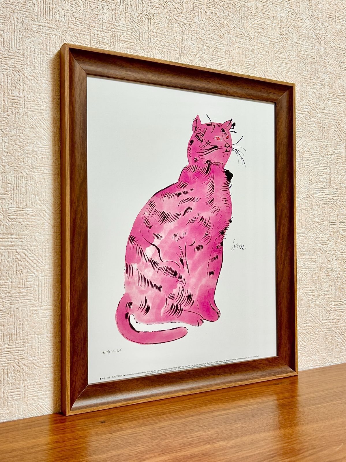 アンディ・ウォーホル、猫、超希少画集画、新品額装付、状態良好 Andy Warhol - 希少・絶版／限定版 アンディ・ウォーホル 猫 青