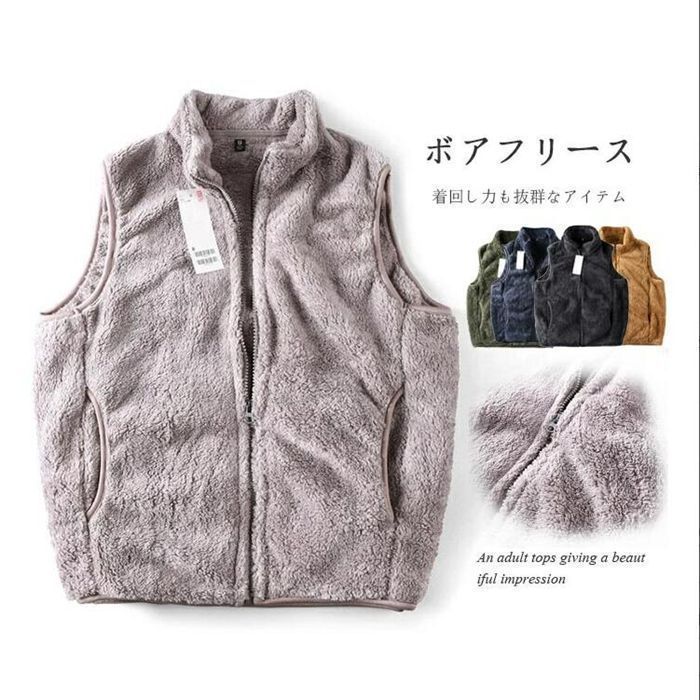 ボアベスト レディース 秋冬 ボアフリース フリース もこもこ ベスト ボア 裏起毛 暖かい 羽織り ショート ボアブルゾン 防寒 保温 ノースリーブ アウター スタンド衿 ジレ ショートベスト 