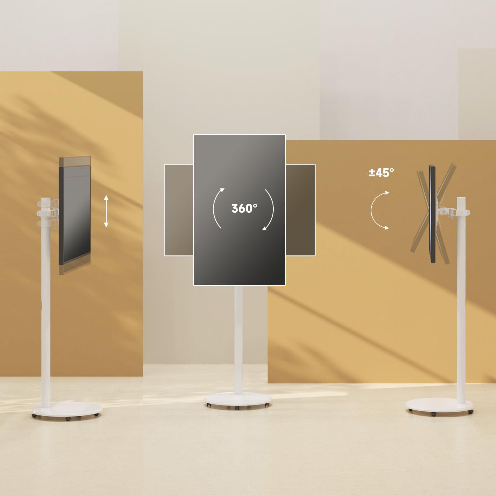 ML1332BW 白い ケーブル管理 ケーブル隠し 縦画面切り替え 高さや角度調節 VESA規格75 100 150 200 耐荷重25KG 移動式13-49インチ対応 小型 自立式モニタースタンド tvスタンド 壁寄せ テレビ台 テレビスタンド su MEBLE-SODAR_PL