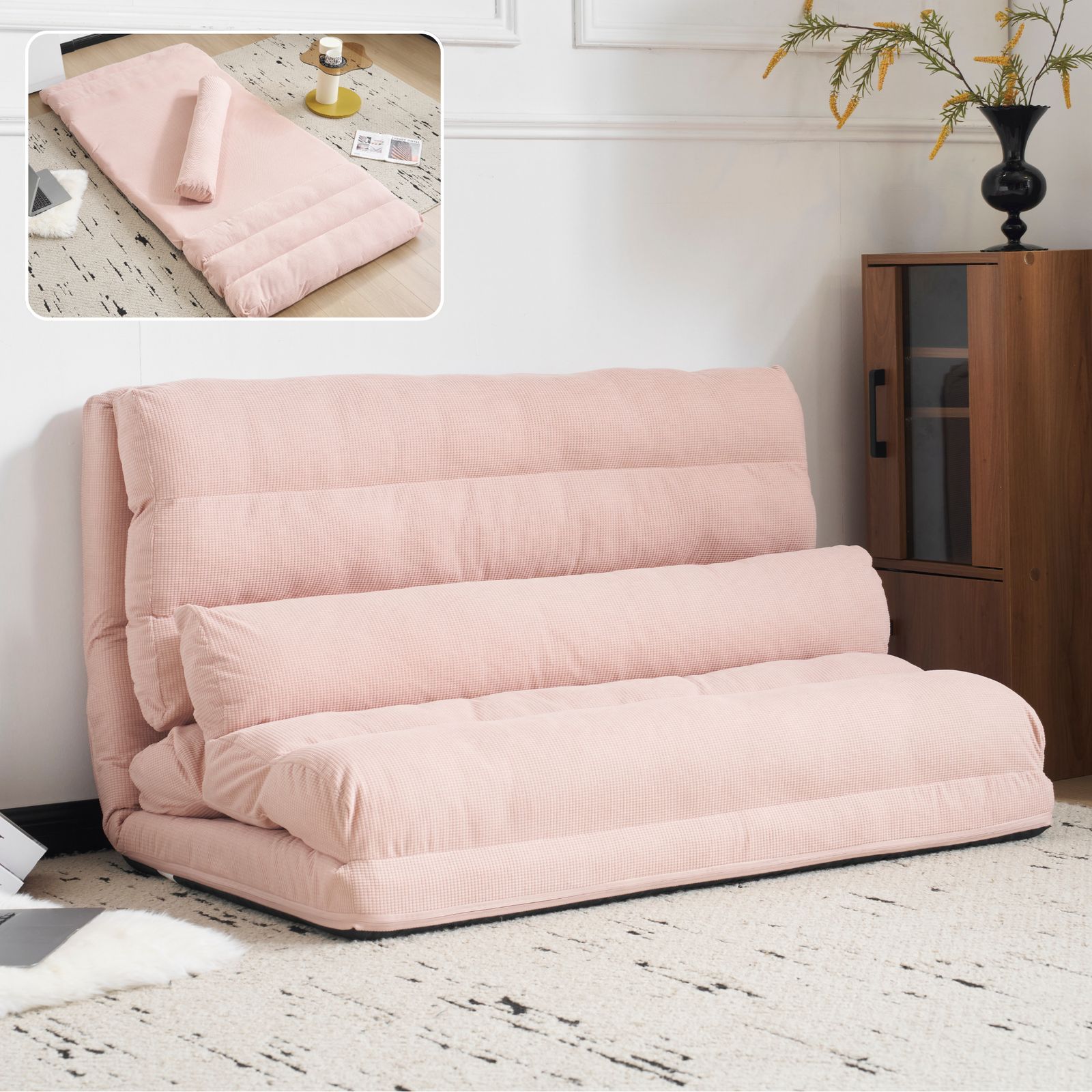 10%割 ソファーベッド ソファベッド ローソファー 2人掛け マルチに使える3WAY 幅109cm 6段階リクライニング クッション付き 座椅子 1人掛け 完成品 組立て不要 枕付き