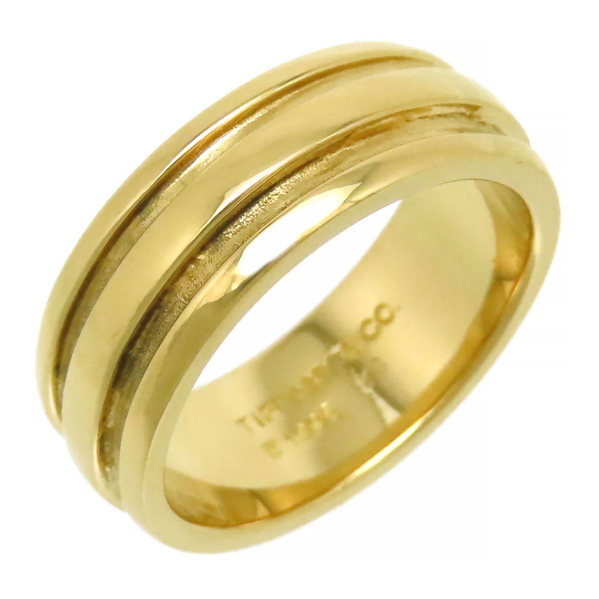 ティファニー　TIFFANY　14号　グルーブド　ダブル　リング　良品 ティファニー グルーブド リング ダブルライン #14 K18 (K18YG